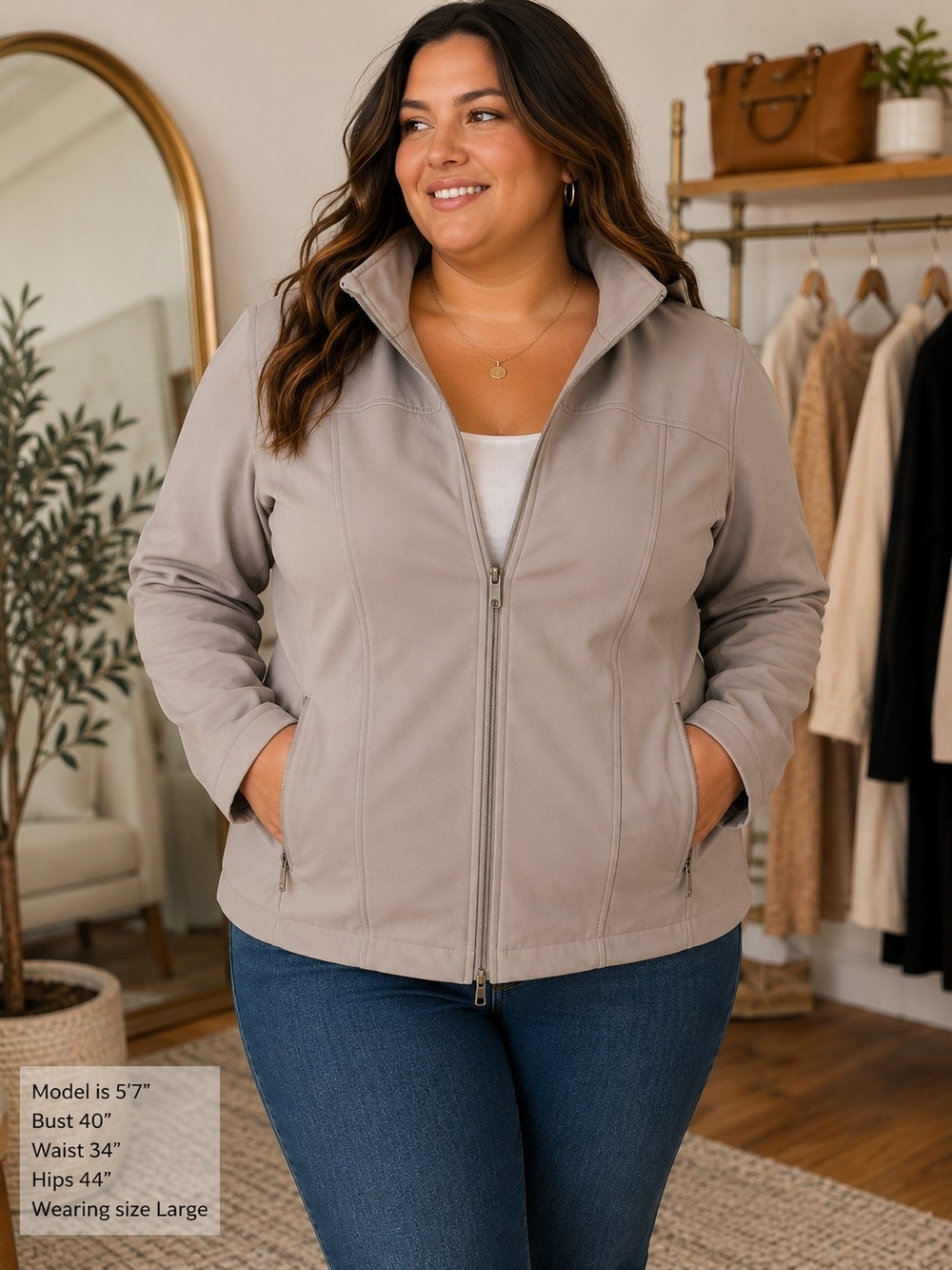 Andrew Marc Lightweight Utility Jacket in Taupe